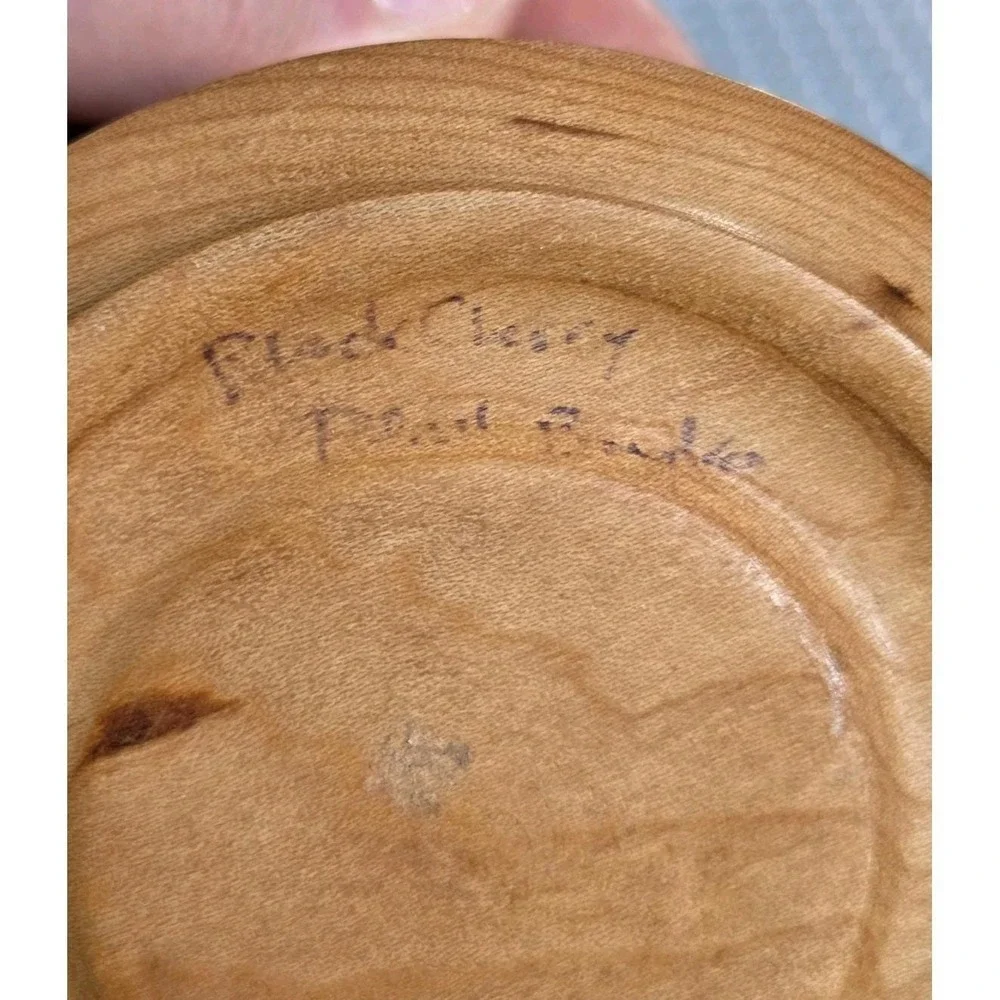 Vintage Black Cherry Wood Round Trinket Stash Spice Box‎ Container with Lid
